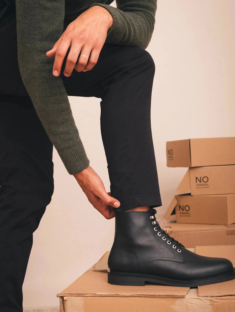 Jules Men's Vegan Leather Lace Up Boots Black UK7 EU40 US8