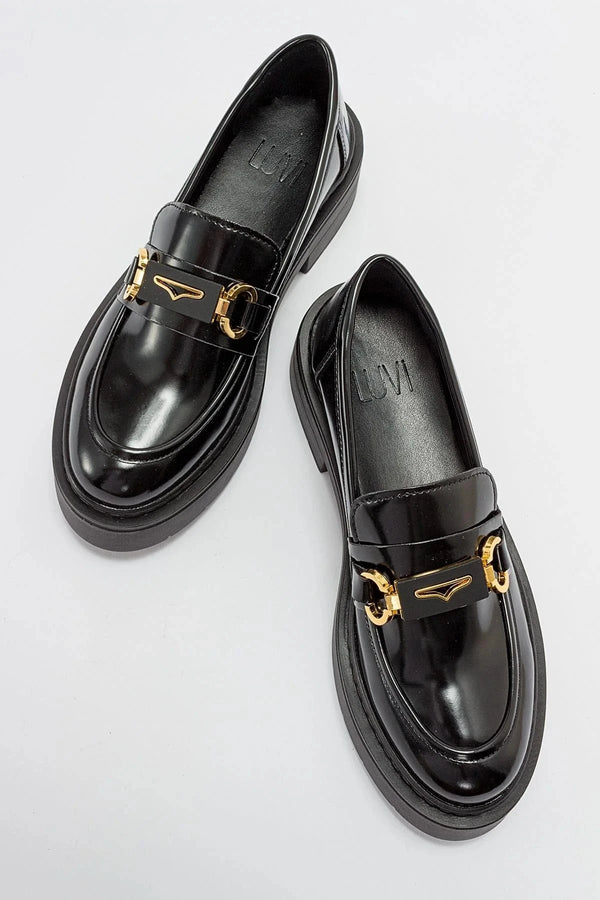 Prologue Shoes Simone - Black Patent Bit Platform Loafers