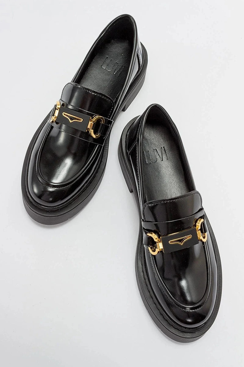 Prologue Shoes Simone - Black Patent Bit Platform Loafers