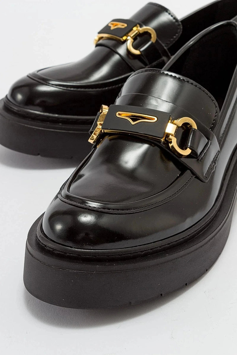 Prologue Shoes Simone - Black Patent Bit Platform Loafers