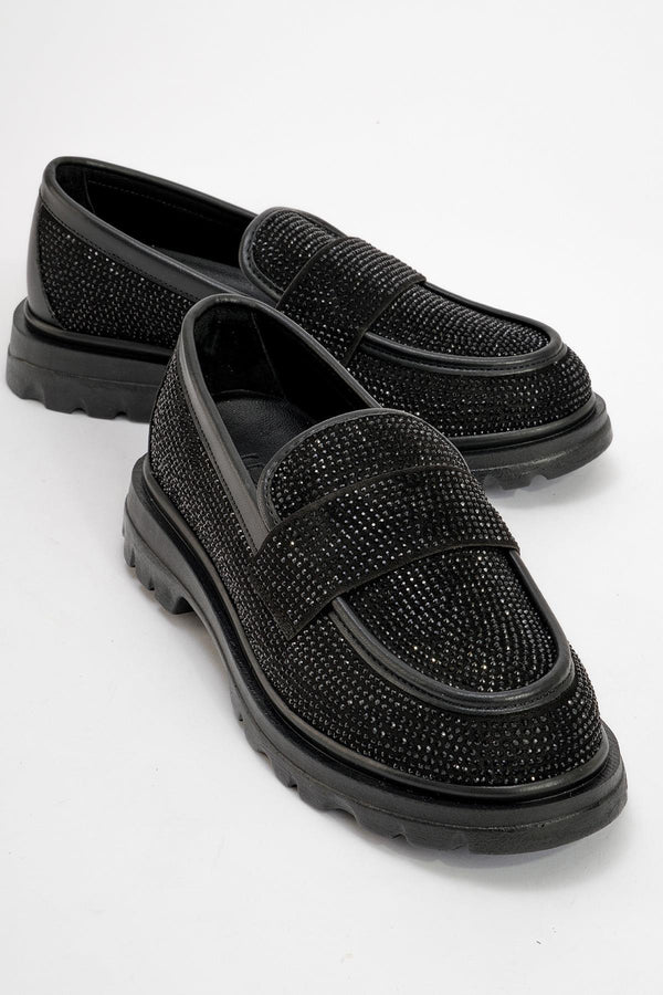 Prologue Shoes Babel Black Stone Embellished Suede Loafer (Women)