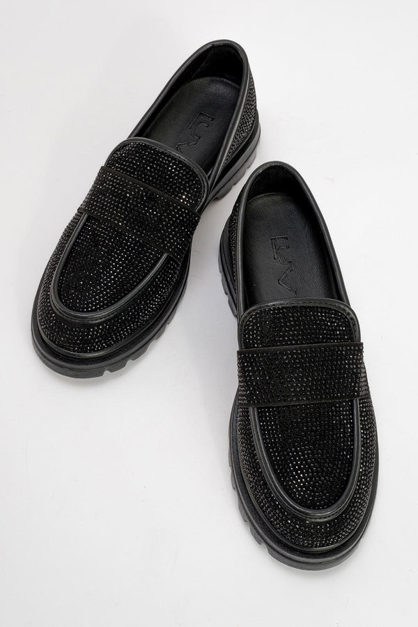 Prologue Shoes Babel Black Stone Embellished Suede Loafer (Women)
