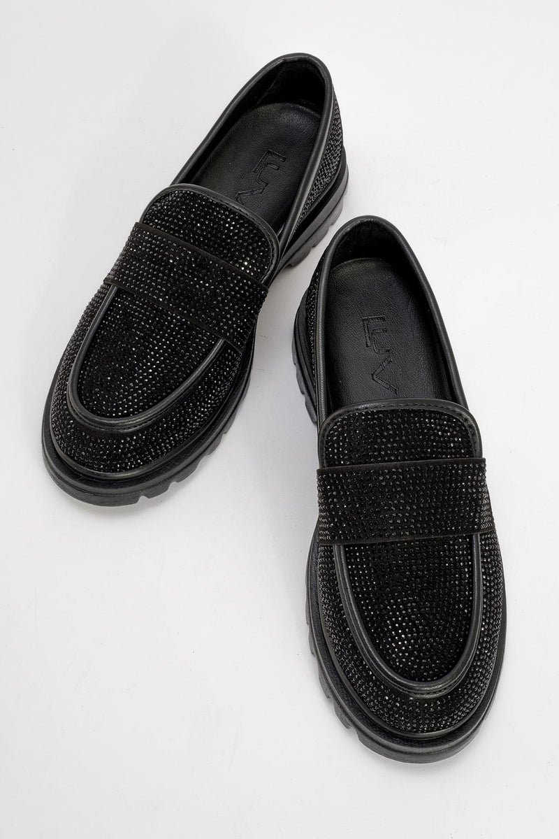 Prologue Shoes Babel Black Stone Embellished Suede Loafer (Women)