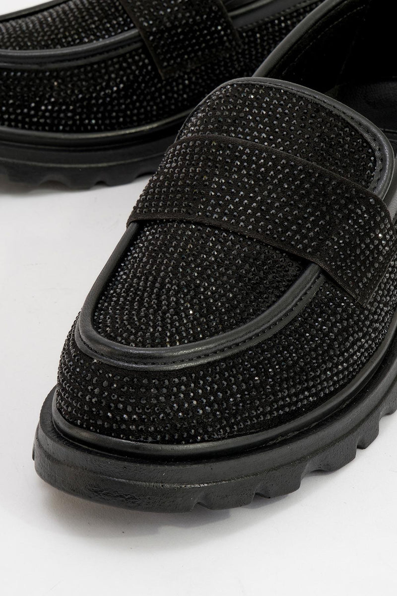 Prologue Shoes Babel Black Stone Embellished Suede Loafer (Women)