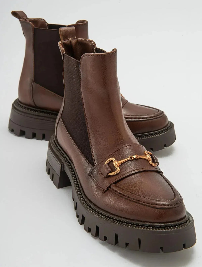 Prologue Shoes Vesper Cognac Brown Buckled Chelsea Boot (Women)