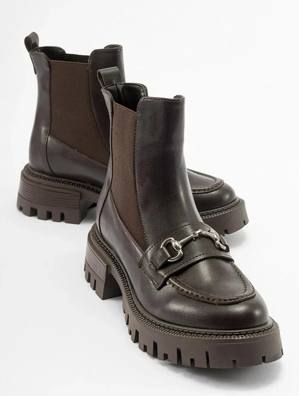 Prologue Shoes Vesper Brown Buckled Chelsea Boot (Women)