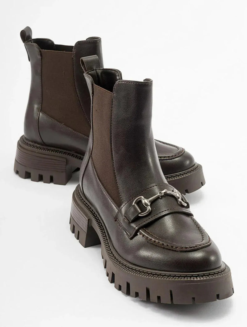 Prologue Shoes Vesper Brown Buckled Chelsea Boot (Women)