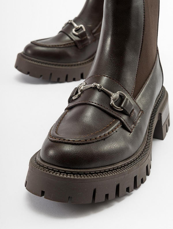 Prologue Shoes Vesper Brown Buckled Chelsea Boot (Women)