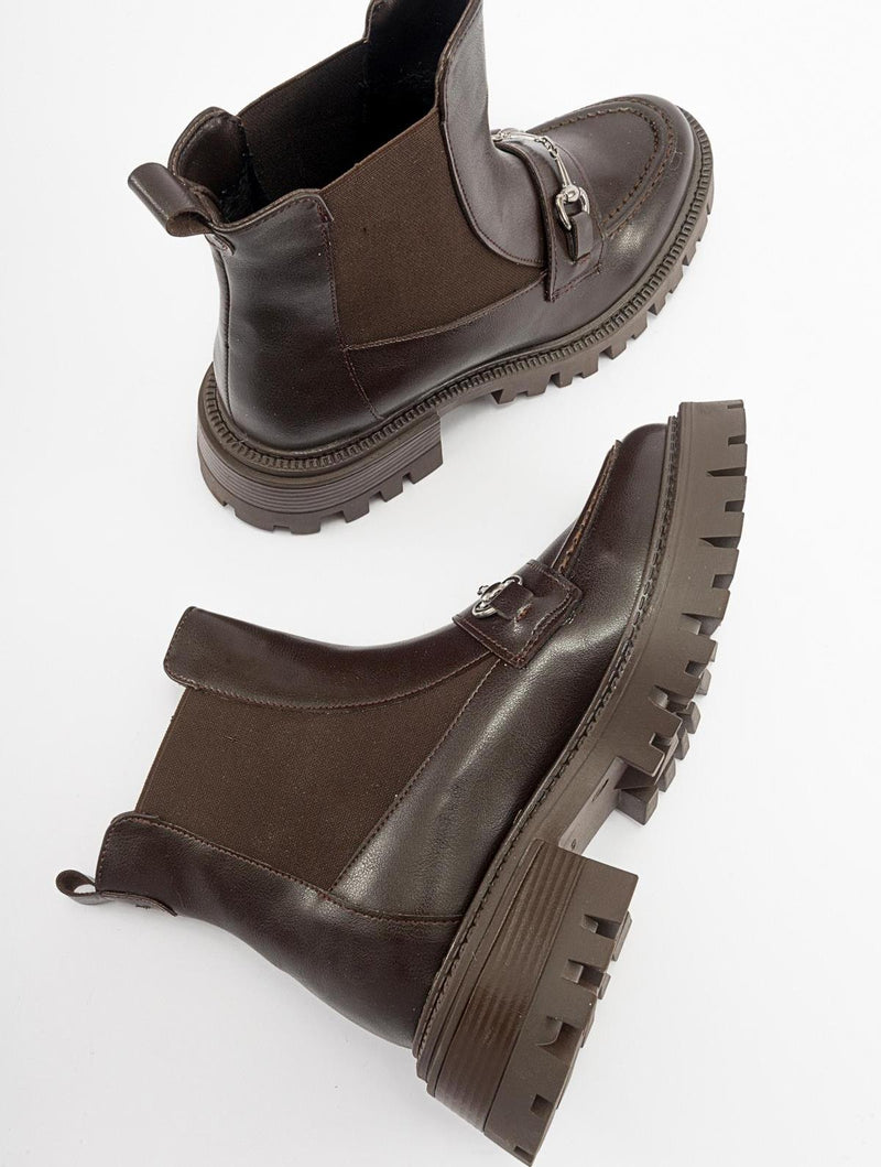 Prologue Shoes Vesper Brown Buckled Chelsea Boot (Women)