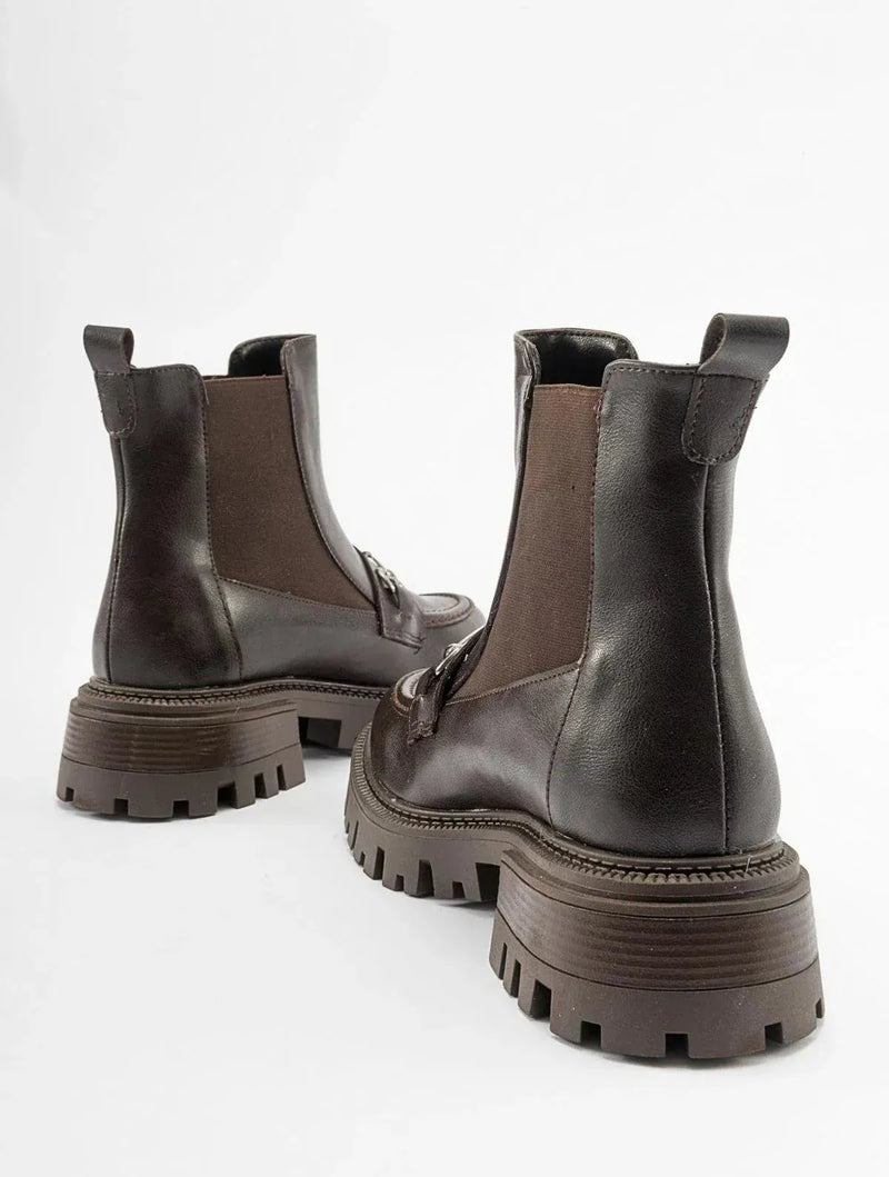 Prologue Shoes Vesper Brown Buckled Chelsea Boot (Women)