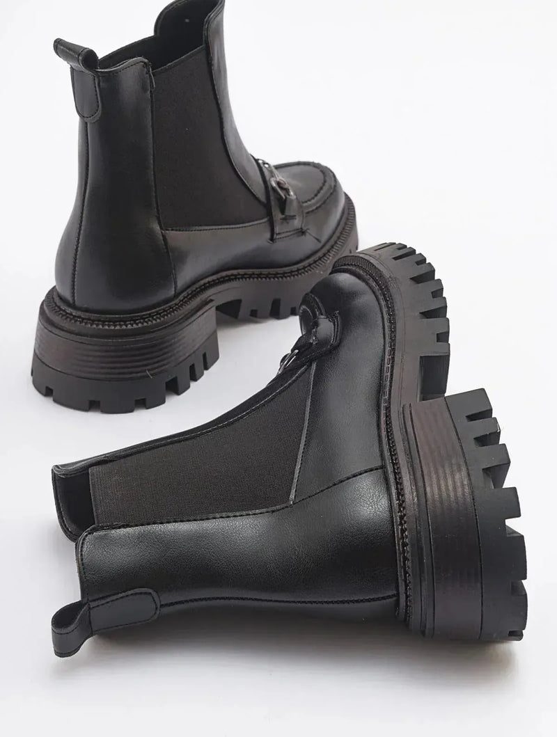 Prologue Shoes Vesper Black Buckled Chelsea Boot (Women)