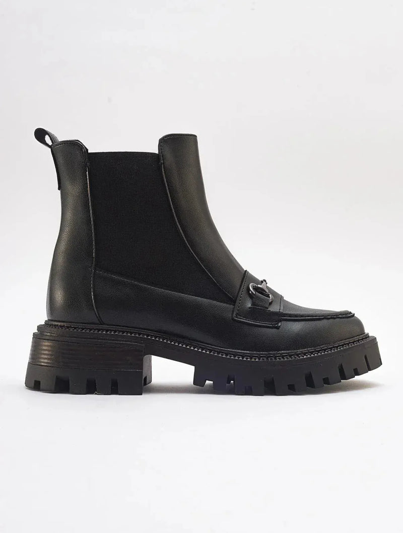 Prologue Shoes Vesper Black Buckled Chelsea Boot (Women)