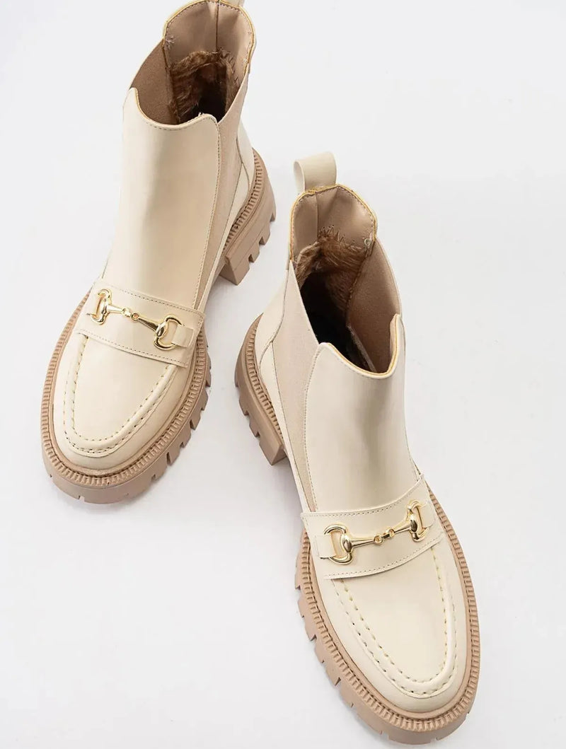 Prologue Shoes Vesper Beige Buckled Chelsea Boot (Women)