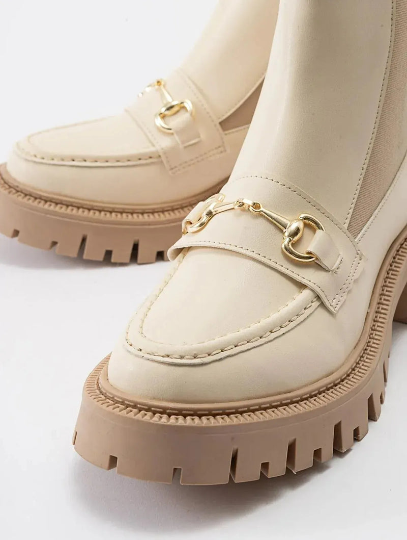 Prologue Shoes Vesper Beige Buckled Chelsea Boot (Women)