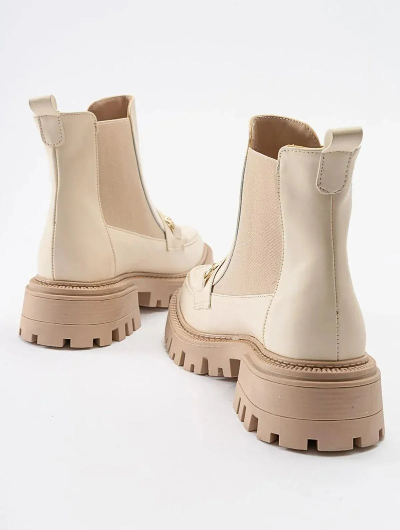 Prologue Shoes Vesper Beige Buckled Chelsea Boot (Women)