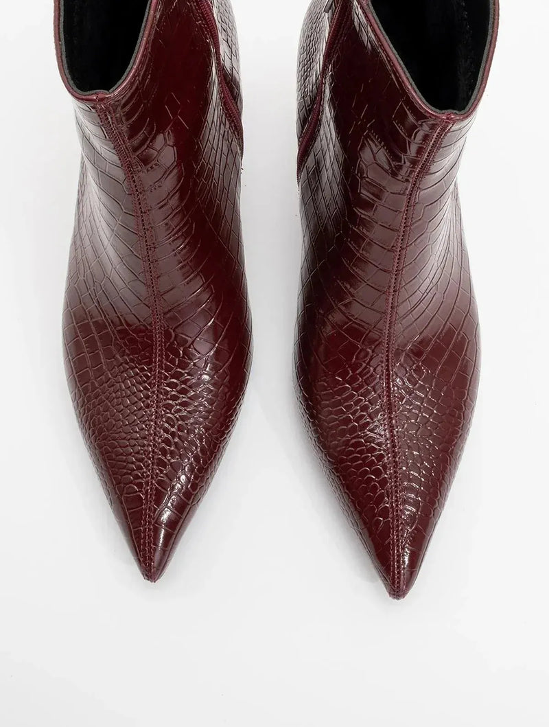 Prologue Shoes Noya Burgundy Pattern Stiletto Boot (Women)