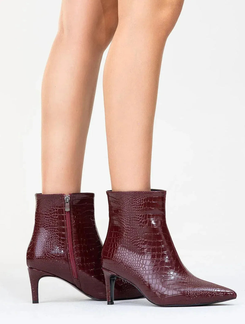 Prologue Shoes Noya Burgundy Pattern Stiletto Boot (Women)