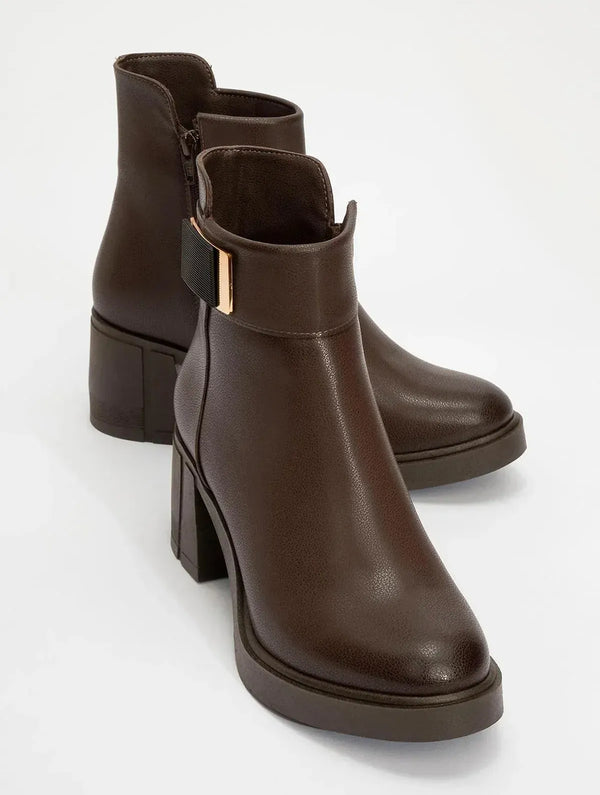 Prologue Shoes Rashe - Brown Buckled Block Heel Boot (Women)