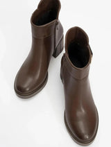 Immaculate Vegan - Prologue Shoes Rashe - Brown Buckled Block Heel Boot (Women)