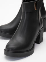 Immaculate Vegan - Prologue Shoes Rashe - Black Buckled Block Heel Boot (Women)
