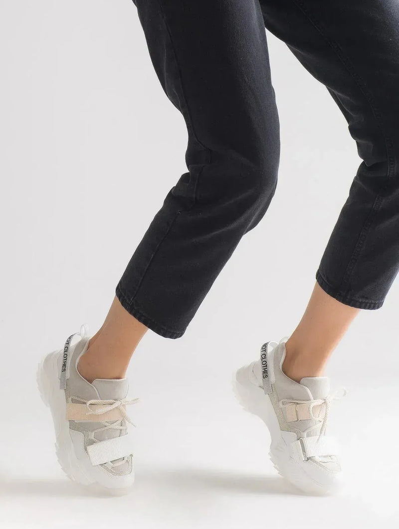 Prologue Shoes Lulen - White Glitter-Logo Velcro Sport Sneaker (Women)