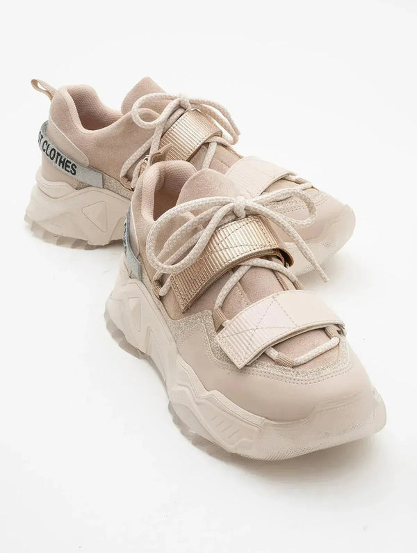 Prologue Shoes Lulen - Blush Glitter Script Velcro Sneakers (Women)