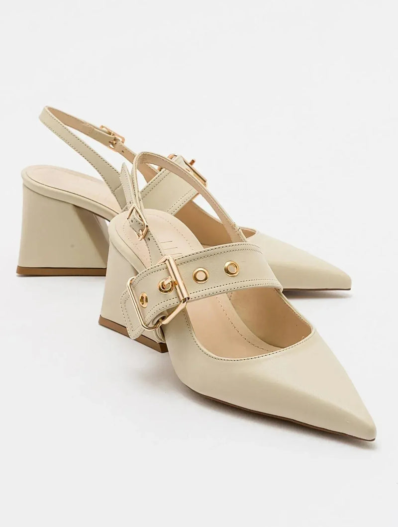 Prologue Shoes Nepido - Off-White Pointed Toe Backless Block Heel Shoe (Women)