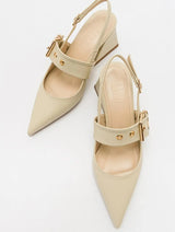 Immaculate Vegan - Prologue Shoes Nepido - Off-White Pointed Toe Backless Block Heel Shoe (Women)