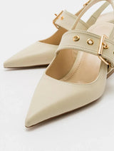 Immaculate Vegan - Prologue Shoes Nepido - Off-White Pointed Toe Backless Block Heel Shoe (Women)