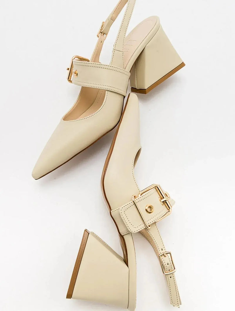 Prologue Shoes Nepido - Off-White Pointed Toe Backless Block Heel Shoe (Women)