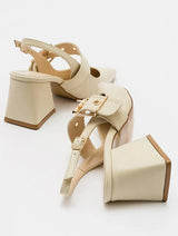 Immaculate Vegan - Prologue Shoes Nepido - Off-White Pointed Toe Backless Block Heel Shoe (Women)