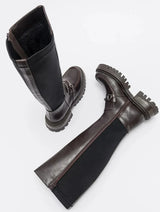 Immaculate Vegan - Prologue Shoes Chapel - Brown Leather Buckle Stretch Detail Boot (Women)