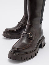 Immaculate Vegan - Prologue Shoes Chapel - Brown Leather Buckle Stretch Detail Boot (Women)