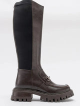 Immaculate Vegan - Prologue Shoes Chapel - Brown Leather Buckle Stretch Detail Boot (Women)