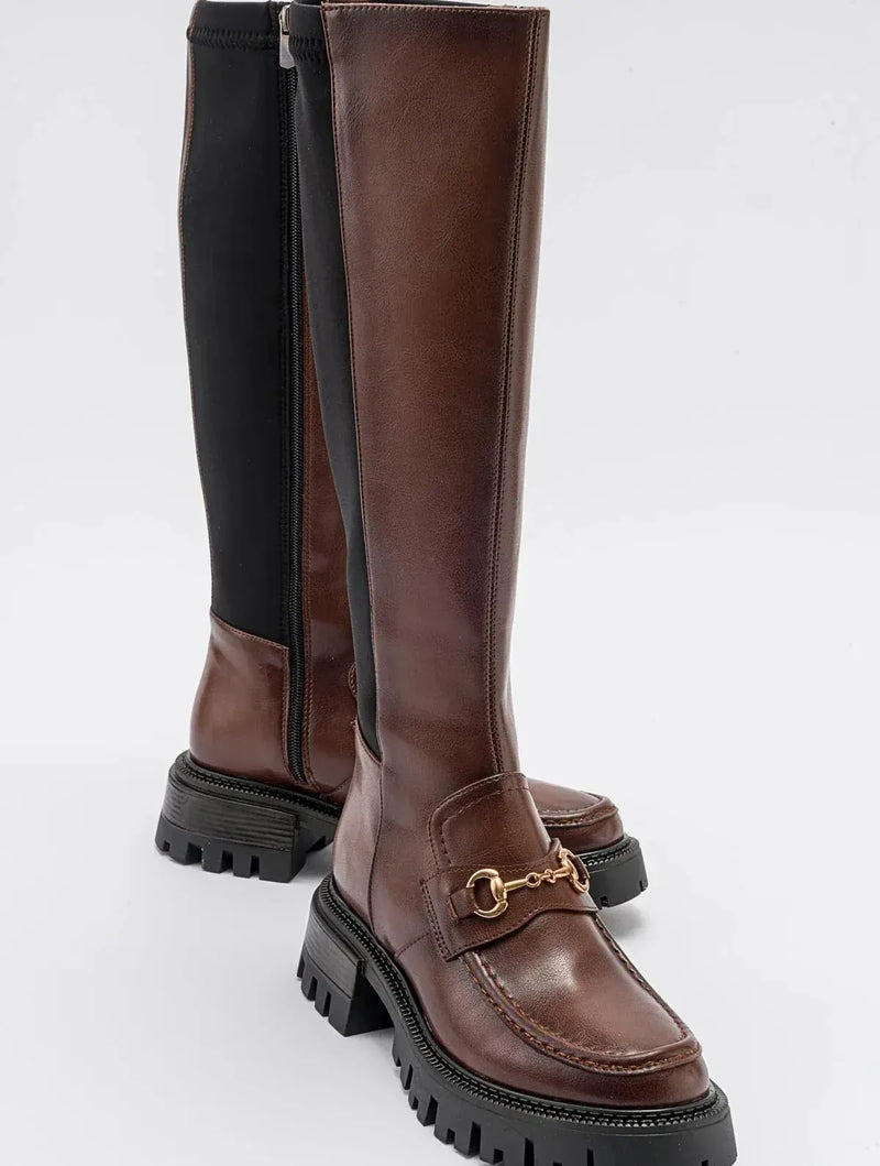 Prologue Shoes Chapel - Cognac Buckle Stretch Boot (Women)