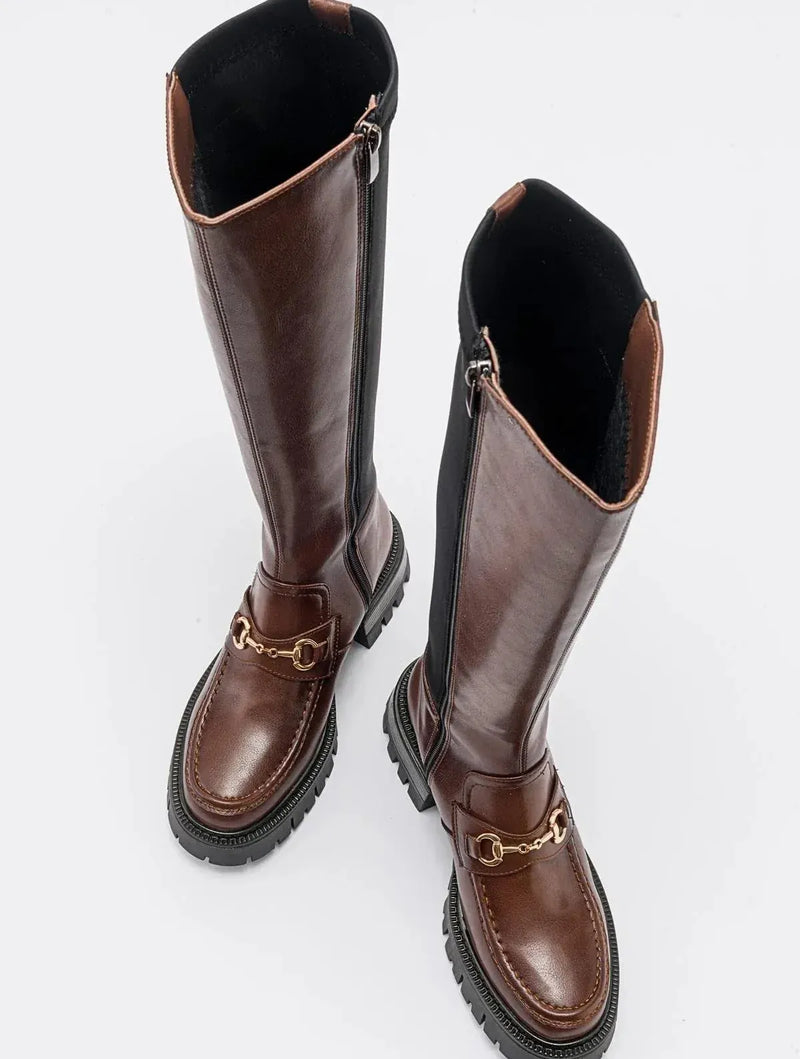 Prologue Shoes Chapel - Cognac Buckle Stretch Boot (Women)