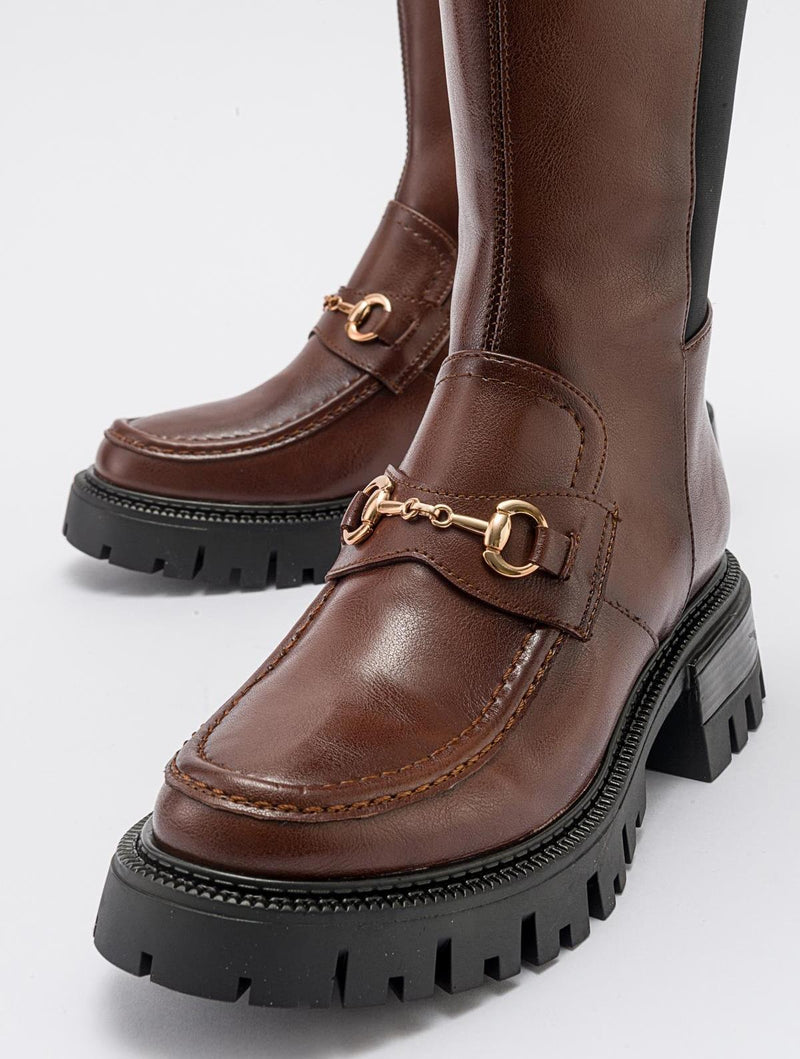 Prologue Shoes Chapel - Cognac Buckle Stretch Boot (Women)