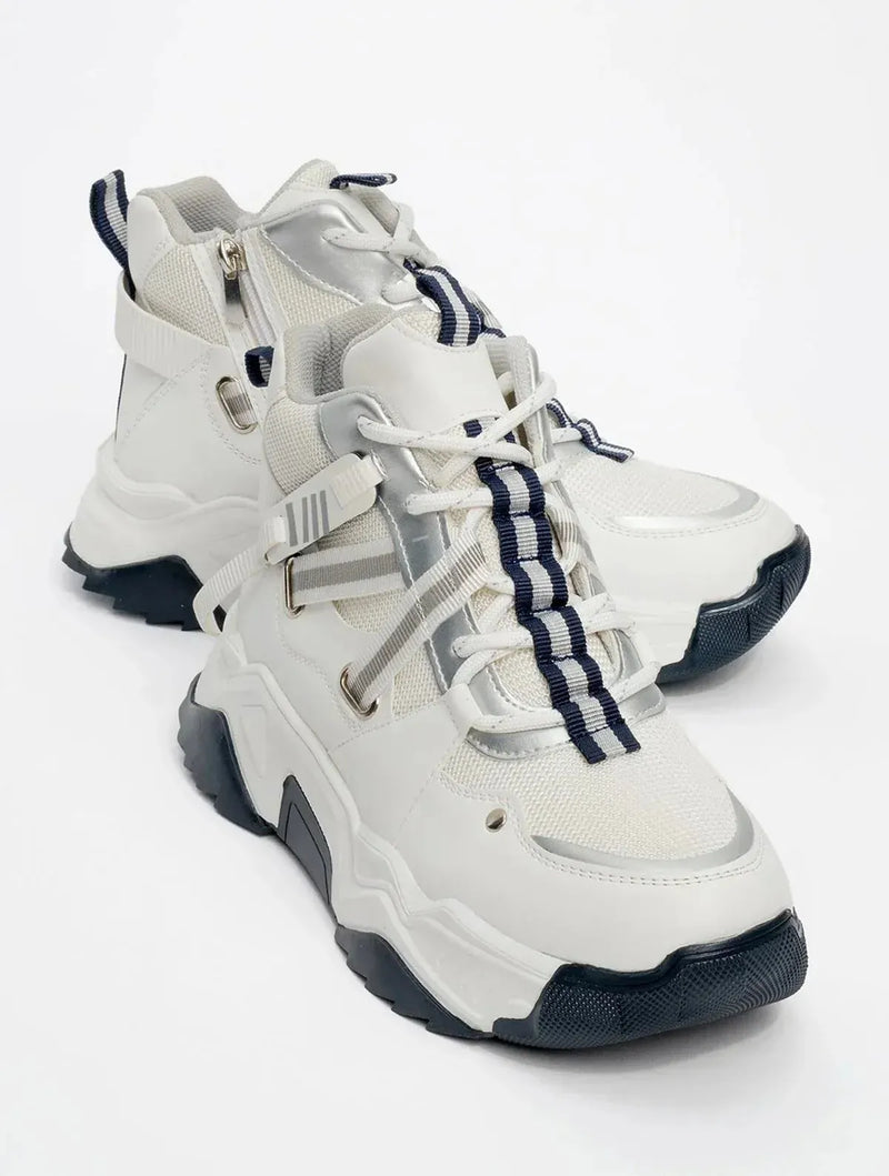 Prologue Shoes Seraphine - White Navy Zippered And Lace-Up Women's Sport Boot (Women)