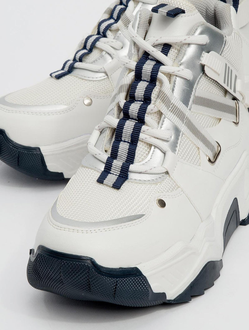 Prologue Shoes Seraphine - White Navy Zippered And Lace-Up Women's Sport Boot (Women)