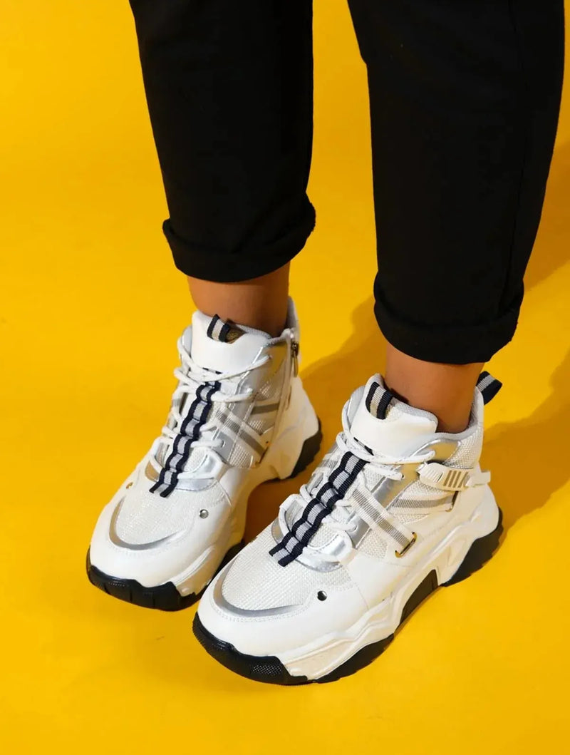 Prologue Shoes Seraphine - White Navy Zippered And Lace-Up Women's Sport Boot (Women)