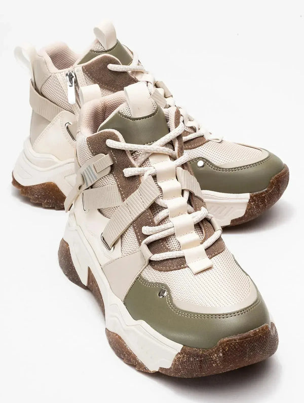 Prologue Shoes Seraphine - Beige Green Zip Lace-Up Sport Boot (Women)