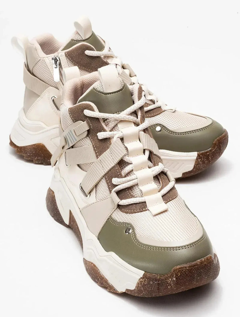 Prologue Shoes Seraphine - Beige Green Zip Lace-Up Sport Boot (Women)