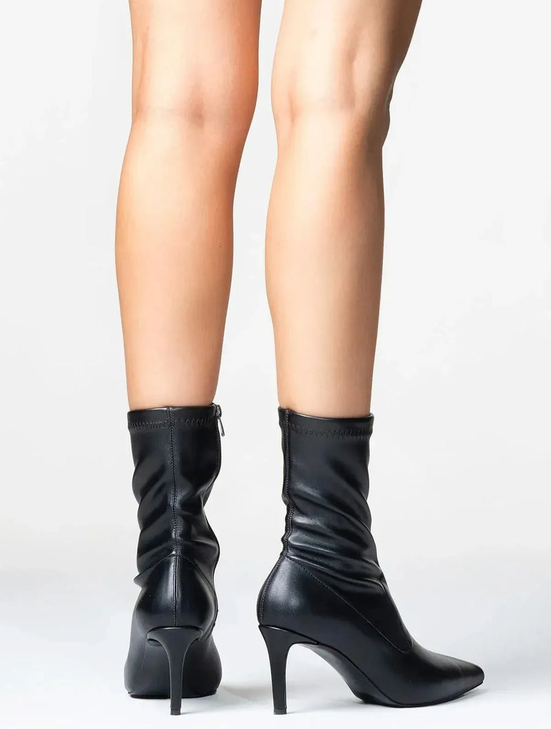 Prologue Shoes Thalin - Black Pointed Toe Side-Zip Stiletto Heel Boot (Women)