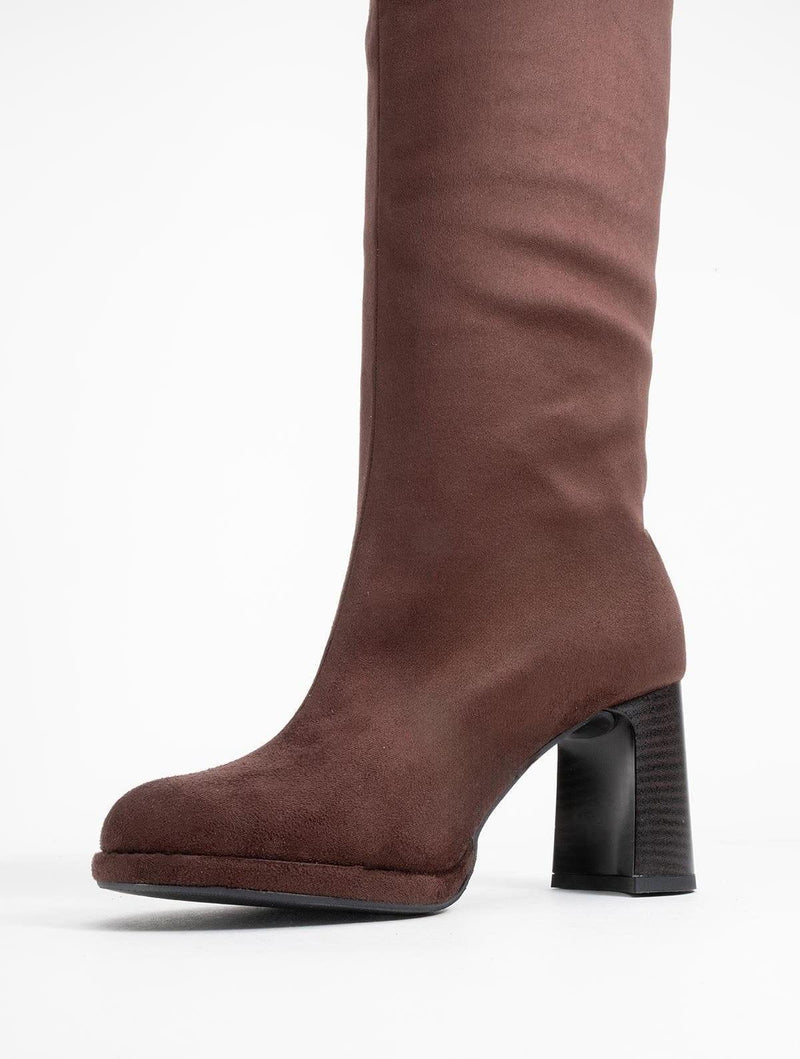 Prologue Shoes Josette - Brown Block Heel Knee-High Boot (Women)