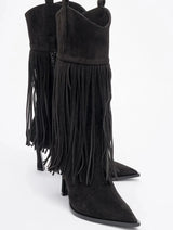 Immaculate Vegan - Prologue Shoes Gueras - Black Fringed Pointed Toe High Heel Boot (Women)