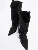 Immaculate Vegan - Prologue Shoes Gueras - Black Fringed Pointed Toe High Heel Boot (Women)