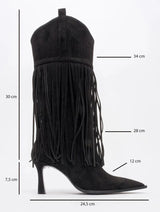 Immaculate Vegan - Prologue Shoes Gueras - Black Fringed Pointed Toe High Heel Boot (Women)