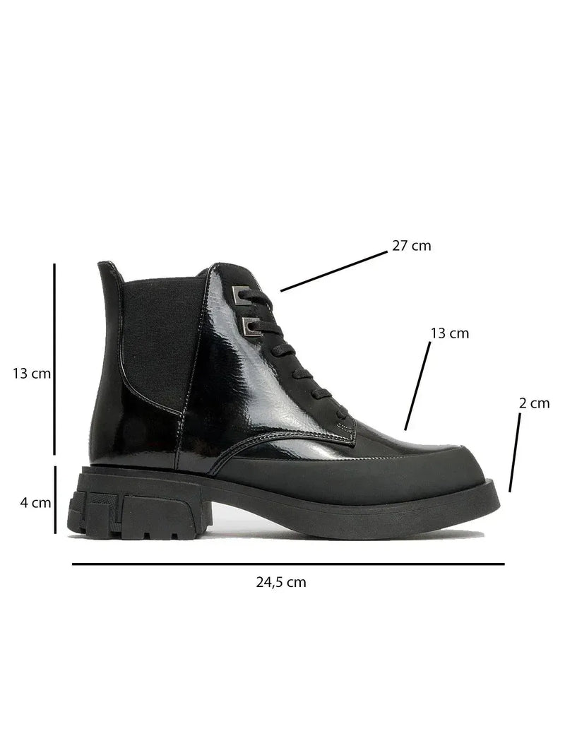 Prologue Shoes Challo - Black Lace-Up Elastic Ankle Boot (Women)