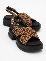 Immaculate Vegan - Prologue Shoes Lungo Leopard Cross‑Strap Wedge Sandal (Women)