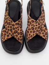 Immaculate Vegan - Prologue Shoes Lungo Leopard Cross‑Strap Wedge Sandal (Women)